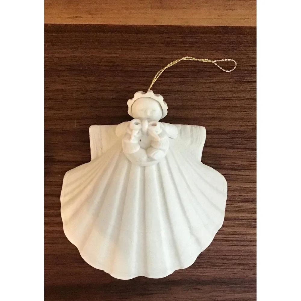 Vintage Maragert Furloug Bisque Porcelain Angel Ornaments Set of 3 White Shell